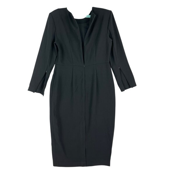 Sergio Hudson Women's Black Long Sleeve Zip Back Midi Sheath Dress Sz Large NWT - Picture 3 of 14
